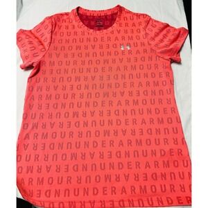 Under Armour Women's Small Pink Logo All Over Print Athletic Shirt AOP Tee
